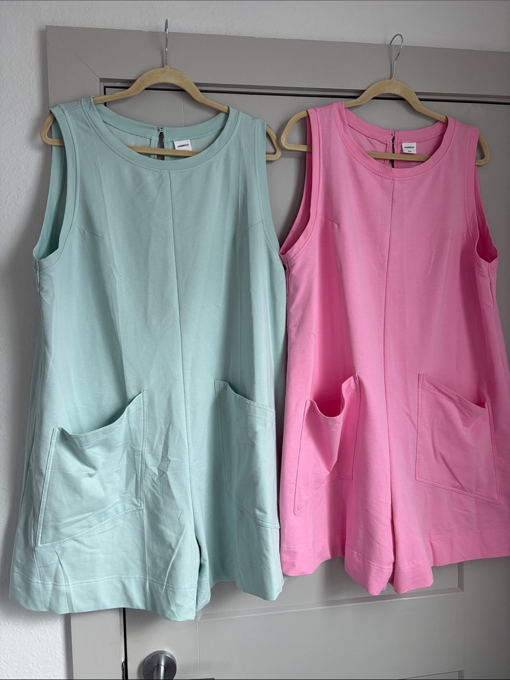 NWOT Pair of 2 Women's Sleeveless Pocket Romper Shorts - Pink & Mint
